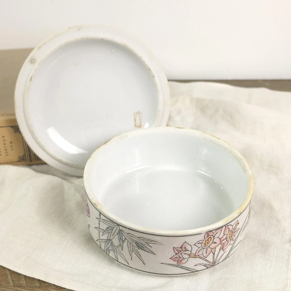 Vintage‎ Floral Trinket Dish, Porcelain Hand Painted Jewelry Box